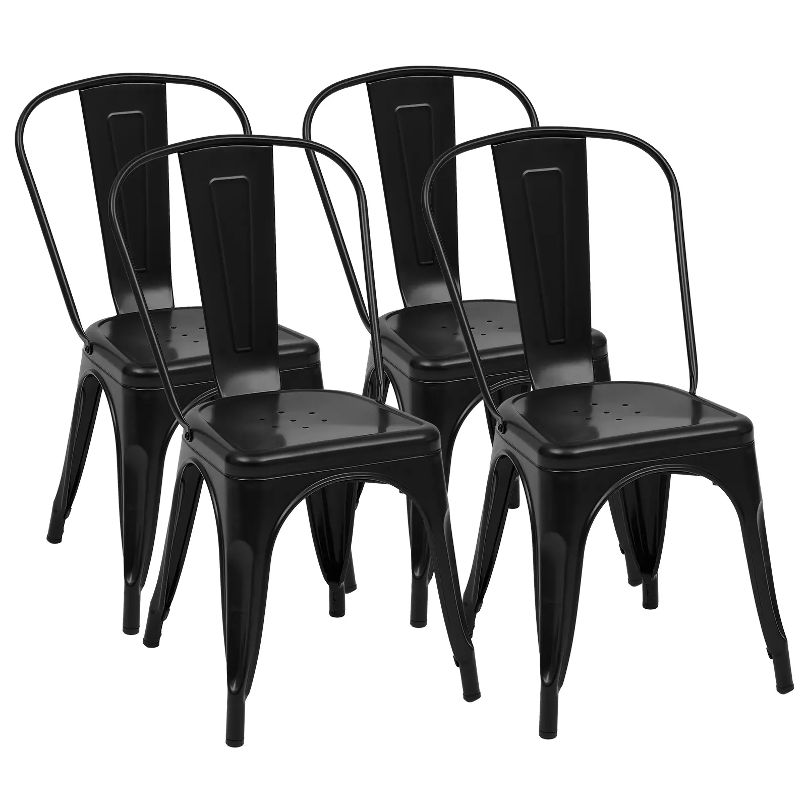 Metal Dining Chairs Set of 4, 18 Inch Stackable Bar Chairs, Modern Restaurant Classic Trattoria Metal Chairs, 300LBS Weight Capacity, Black,White