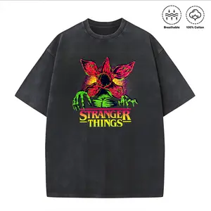 Washed T-shirt made of 100% cotton with double-sided printing Stranger Things Season 5 Retro Video Game Demogorgon T-Shirt