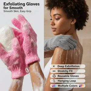 Simria Studio Exfoliating Gloves - Deep Exfoliation for Smooth Skin, Stretchy & Comfortable Fit, Reusable with Hanging Loop, Available in Pink, Gray, Black