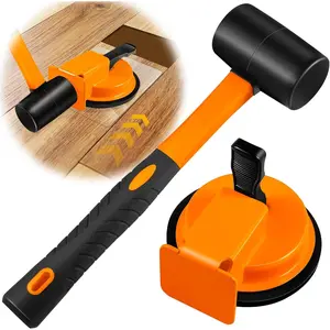 Heavy Duty Floor Gap Fixer Tool Strong Suction Cup Rubber Mallet Iron Body with 5 Sticky Pads for Laminate Vinyl Wood Tile Floor Repair,Orange