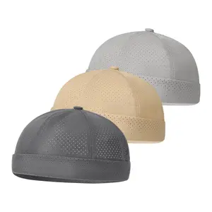 Men’s solid-color perforated breathable melon cap, lightweight quick-dry, no brim, captain/leader hat for everyday driving and fishing, sun protection, retro casual cold weather fisherman cap