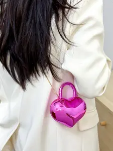 Mini Heart Shape Dance Wallet, Fashion Bright Color Chain Strap Crossbody Bag, Women's Small Palm Handbag, Urban Minimalist Lipstick Case, Fashionable Shoulder Bag, Crossbody With Chain