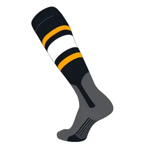 TCK Elite Baseball Knee High Stirrup Socks (E, 7in) Black, Dk Gold, White, Graphite