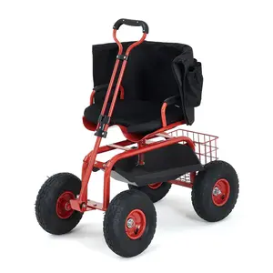 [FLASH SALE] Garvee Rolling Garden Work Seat with Wheels, 360° Swivel Gardening Cart with Extendable Steering Handle, Tool Tray, Storage Basket & 10" Inflatable Tires, 400 lb Capacity Garden Scooter for Yard, Patio & Outdoor Use