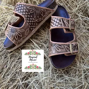Huarache sandal western sunflower tooled/ western sandals tooled/huarache sandals sunflower tooled/ leather sandals/ women sandals wide feet