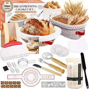 Sourdough Starter Kit, Sourdough Bread Baking Supplies,  Rope Banneton Bread Proofing Basket Set with Sourdough Starter Jar for Bread Making Baking, Sour Dough Kit Tools Gifts for Bakers Women
