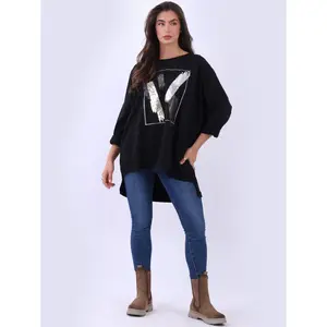 Sequin Leopard Patches High Low Cotton T-Shirt