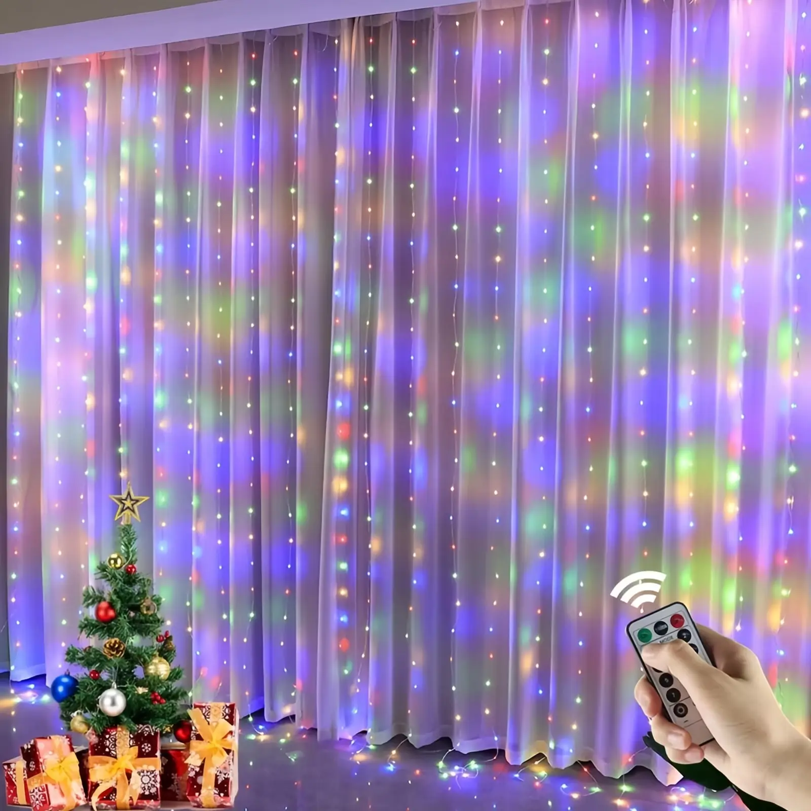 Window Curtain String Light,300 Waterproof LED Twinkle Lights,8 Modes Fairy Lights USB Remote Control Lights for Christmas Bedroom Party Wedding Home Garden Wall Decorations