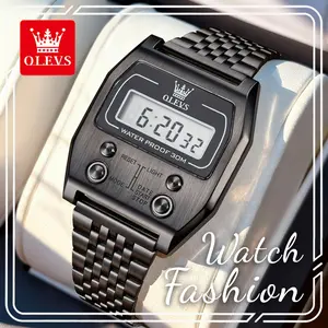 OLEVS 1113 2026 New Retro Square Digital Watch, Unisex Wristwatch with Alarm, Stopwatch & Date Display, Glow-in-the-Dark, Water Resistant, Stainless Steel Bracelet Casual Watch