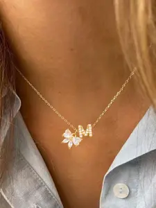 Women's Elegant Zirconia Initial Bow Pendant Letter Necklace, Stainless Steel Chain, Fashion Jewelry for All Seasons