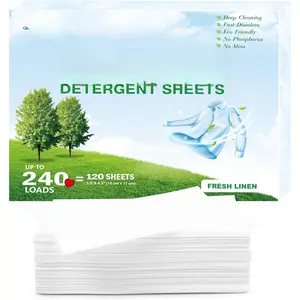 Laundry Detergent Sheet,  &  Wash Strips,  Ingredients, Ultra-Concentrated, Travel-Ready, No Plastic Jug- Fresh Scent, (240 Loads) 120 Sheets