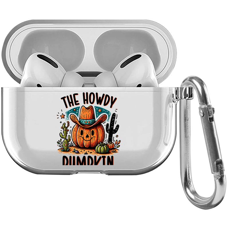 Cowboy Pumpkin Greeting Pattern TPU Soft Protective Case for Apple AirPods 4/3/2/1/Pro/Pro2 Transparent Earphone Cover with Keychain Attachment Cowboy Pumpkin Greeting Pattern TPU Soft Protective Case for Apple AirPods 4/3/2/1/Pro/Pro2 Transparent Earphone Cover with Keychain Attachment