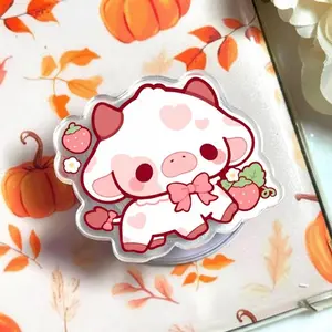 Cute Strawberry Cow MagSafe Phone Grip, Kawaii Pink Magnetic Phone Holder for Phone & Kindle