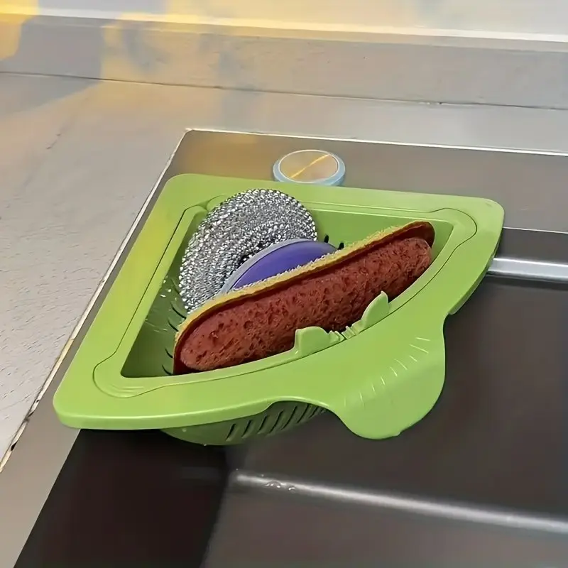 1PC magnetic sink filter basket, triangular sink food waste separator, kitchen sink drainage storage rack, easy to clean anti clogging and space saving kitchen sink dishwashing area sink organizer