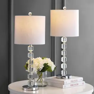 JONATHAN Y Cary Modern Stacked Crystal/Metal LED Table Lamp , for bedroom, living room, foyer, hallways, dining room, dorms