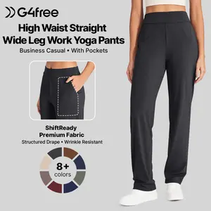 G4Free Yoga Pants Women High Waist Dress Work Pants with Pockets Straight Wide Leg Business Casual Trousers 28" Womenswear Minimalist Bottom Comfort