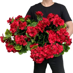 Pack of 6 - Artificial Geraniums Bundles Full Blooms Silk Flower Plants Flower Arrangements Geranium Bush Red Color for Home Garden Wedding Indoor Outdoor Decor ( Pack of 6), Lifelike Artificial Flower