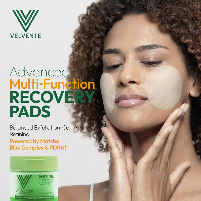 Velvente Matcha Korean Skincare PDRN Polish Toner Pads for Redness, Acne-Prone Skin, Dark Spot Brightening & Slow Aging, Korean Multi-Function Soothing Pore Refining, Exfoliating, All Skin Friendly | 100 Pads , Self-Care Set for Her