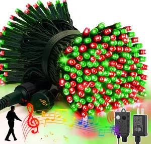 LAMPHOME Music Red Green String Lights with Motion Sensor Controller, 100 LED Waterproof Decor Light for Valentine's Day & Christmas, Indoor Outdoor Use for Valentine Party, Christmas Tree, Yard