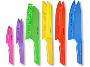 Knife Set, 12-PC Colorful Kitchen Knife Set, 6 Sharp Kitchen Knives with Built-in Sharpener  Stainless Steel Blade