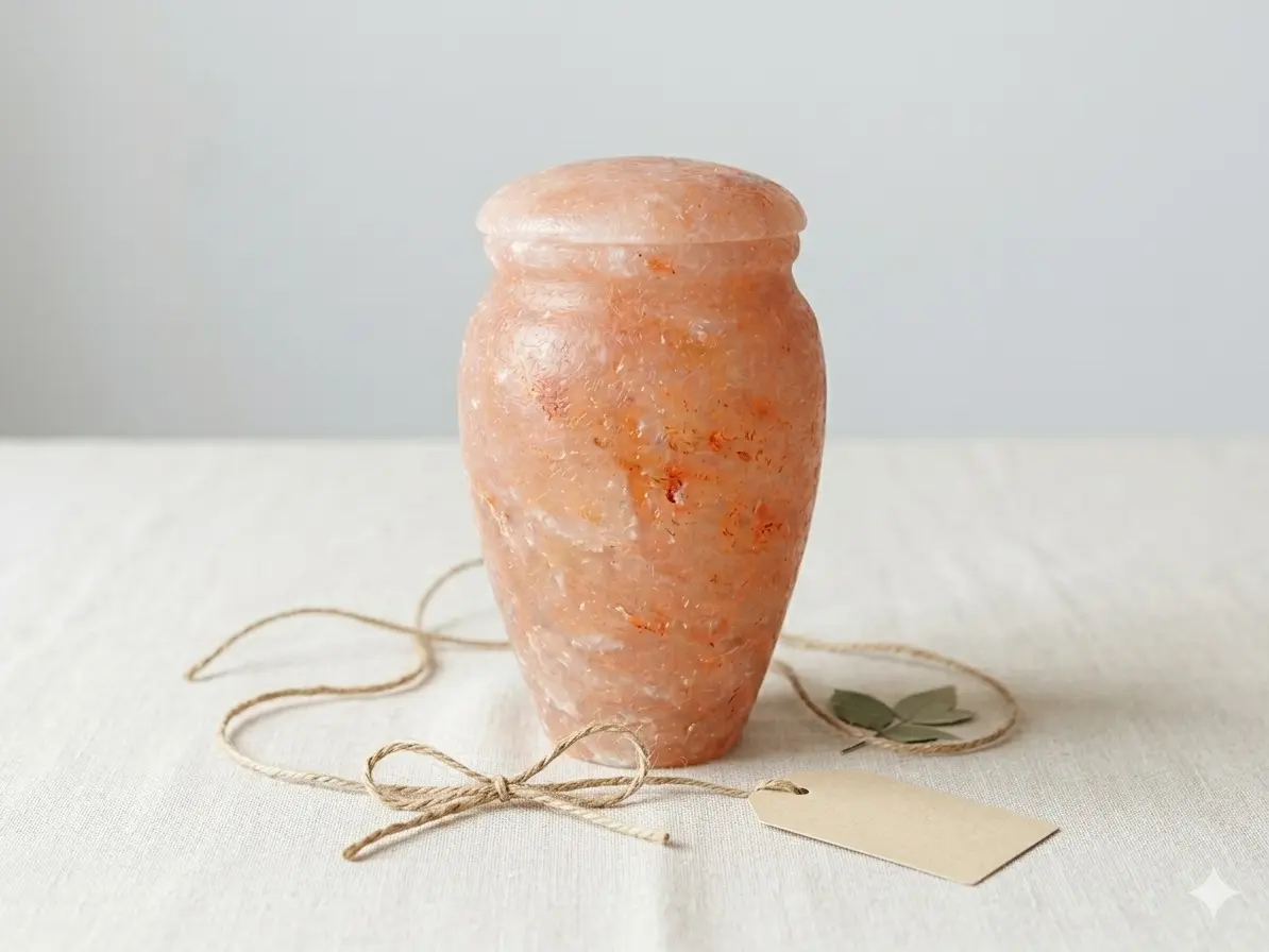 Himalayan Salt Stone Pet Funerary Urn (8x8x11 in, 220 Cubic In) - Handmade Natural Salt Memorial Keepsake for Dog Ash Storage, Large Biodegradable Soil Return Urn with Crafted Design, Moisture-Sensitive