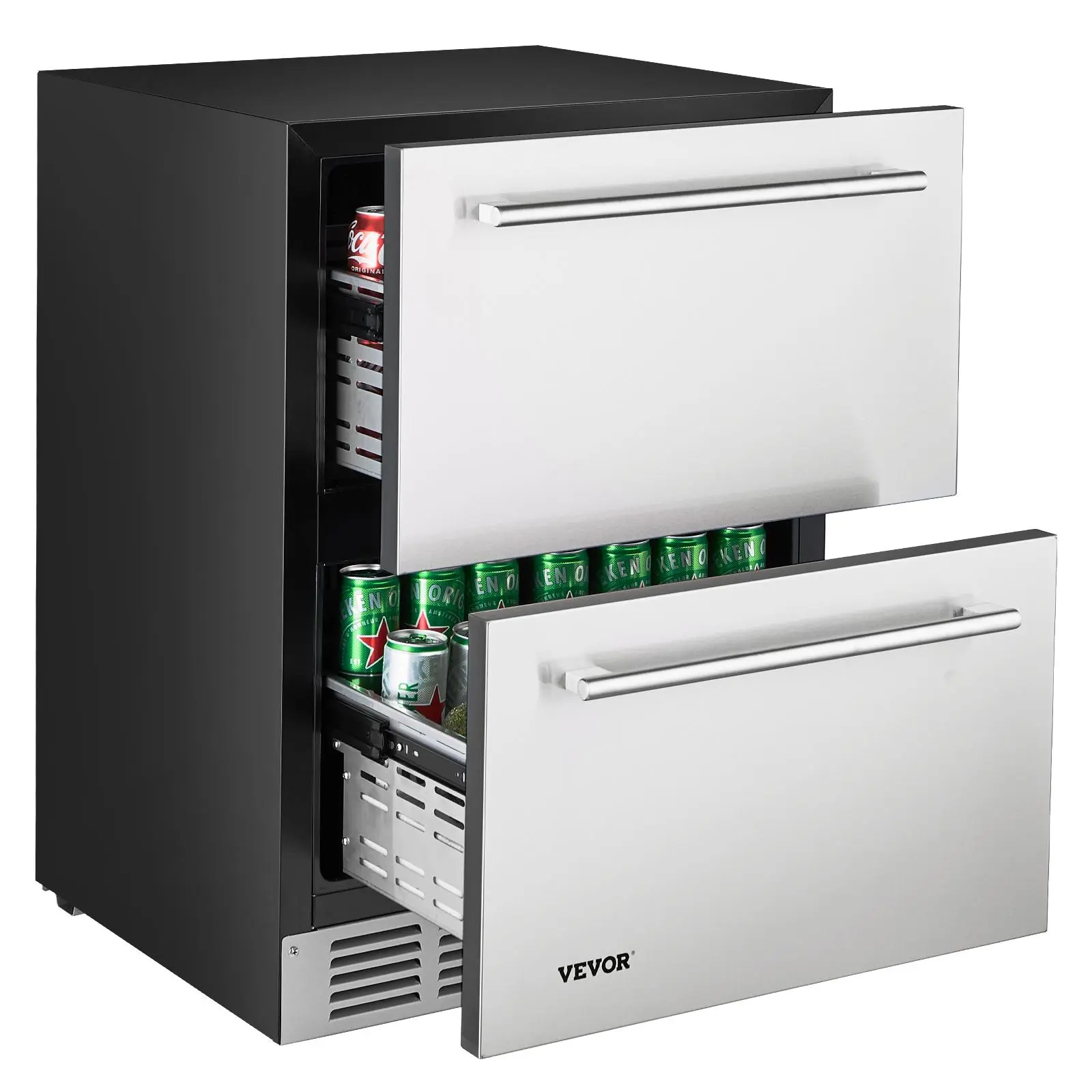 【Summerfinds】VEVOR 24 Inch Under Counter Drawer Refrigerator, Stainless Steel Dual Drawer Fridge with Temperature Control, Outdoor Refrigerator with Powerful Compressor & LED Display, Fit for Home, Office, etc.