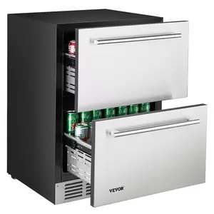 【Summervibes】VEVOR 24 Inch Under Counter Drawer Refrigerator, Stainless Steel Dual Drawer Fridge with Temperature Control, Outdoor Refrigerator with Powerful Compressor & LED Display, Fit for Home, Office, etc.