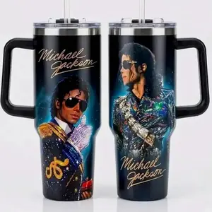 Michael Jackson 20oz/30oz/40oz Stainless Steel Tumbler with Handle – King of Pop Inspired Double Wall Insulated Travel Mug, MJ Fan Gift