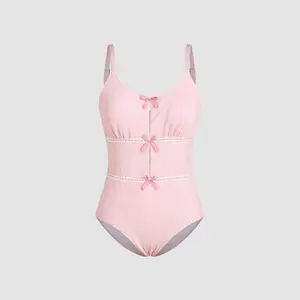 Cider Knotted Lace Texture One Piece Swimsuit