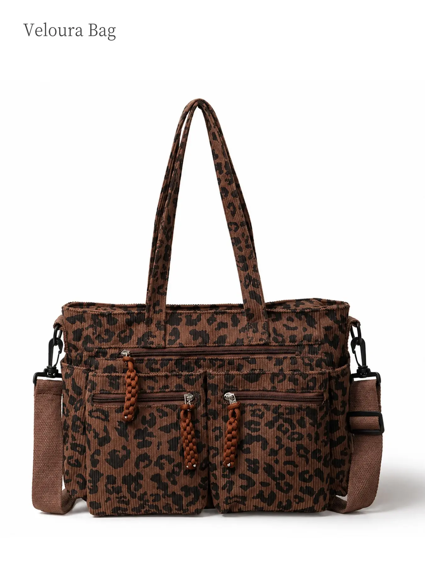 1pc Leopard Print Tote Bag for Women, Large Capacity Multi-Pocket Handbag, Handheld Shoulder Bag, Shoulder & Crossbody Bag with Zipper Compartments, Lightweight Organizer for Phone, Tablet, Bottle & Essentials, for Work, Commuter Bag, Travel, Holiday Gif