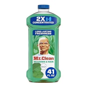Mr. Clean All Purpose Cleaner, Floor Cleaner for Mopping Home, Bathroom, & Kitchen, Cleaning Liquid for Mop & Bucket, Cleaning Supplies, Multi-Surface Dilutable, Meadows & Rain, 41oz