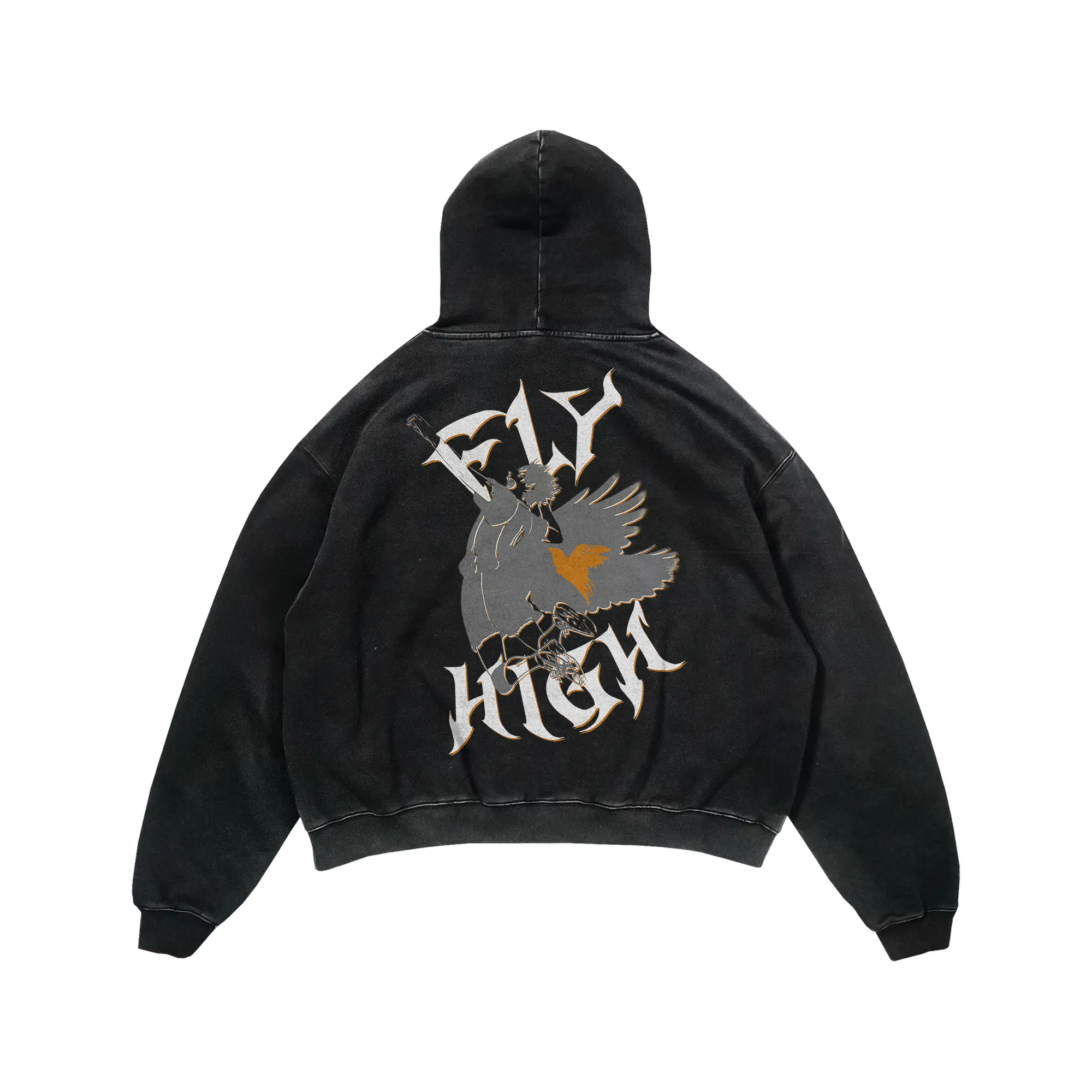 Fly High Gray Vintage Hoodie | Haikyuu Anime Hoodie Streetwear Oversized Fit Graphic Vintage Gift, Gift For Fan Anime