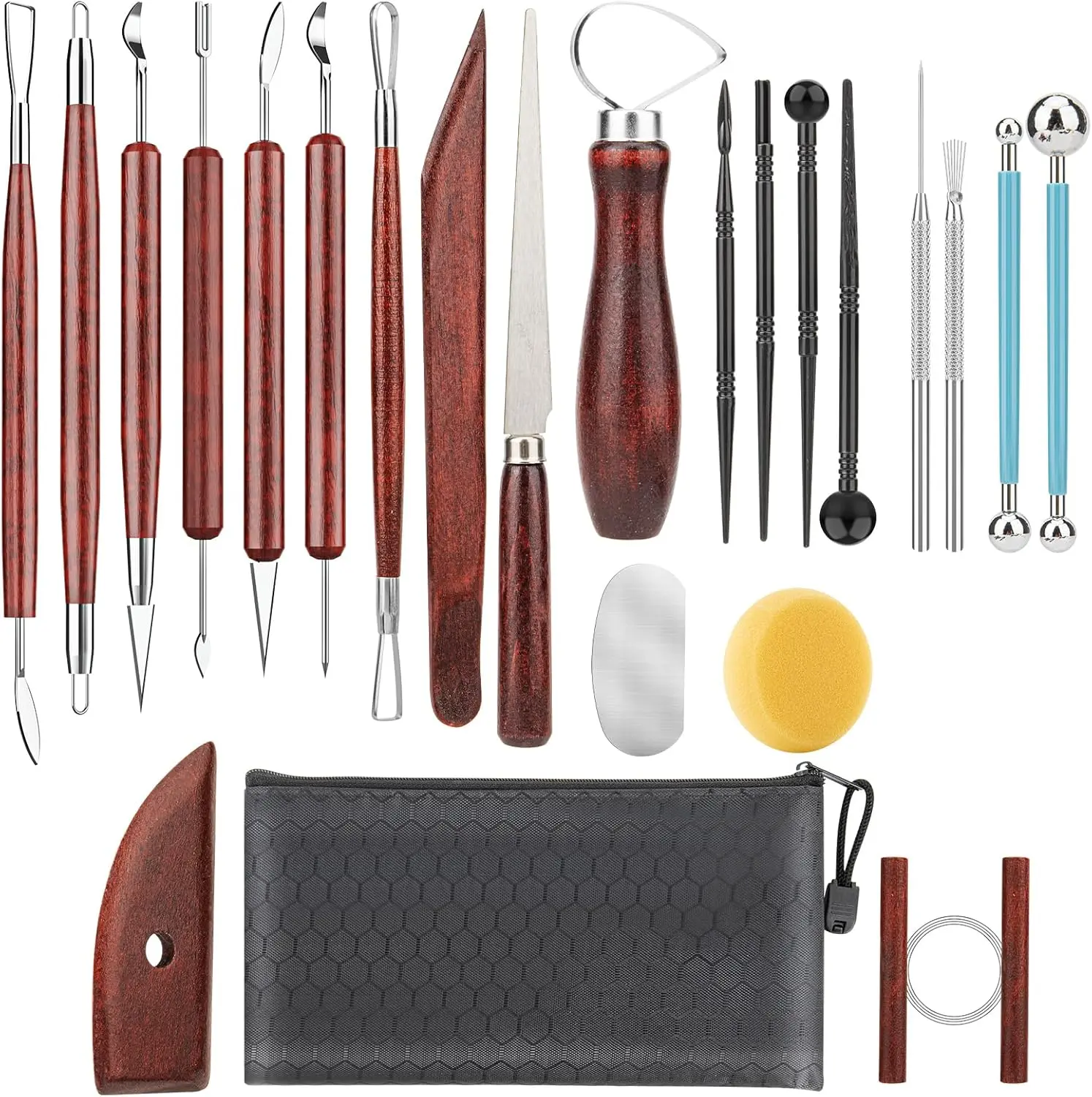 23 count Clay Tools Sculpting, Ceramic & Pottery Modeling Tool, Ceramics Tools Set, Polymer Tools Kit, Air Dry Clay Tools for Carving, Molding, Pottery Wheel, Crafting Supplies, Pros, Beginners, Adults
