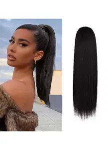 Short Straight Ponytail Hairpiece 16 Inches, Clip-On Synthetic Hair Extension for Women, Daily Wear, Versatile Straight Ponytail Wig
