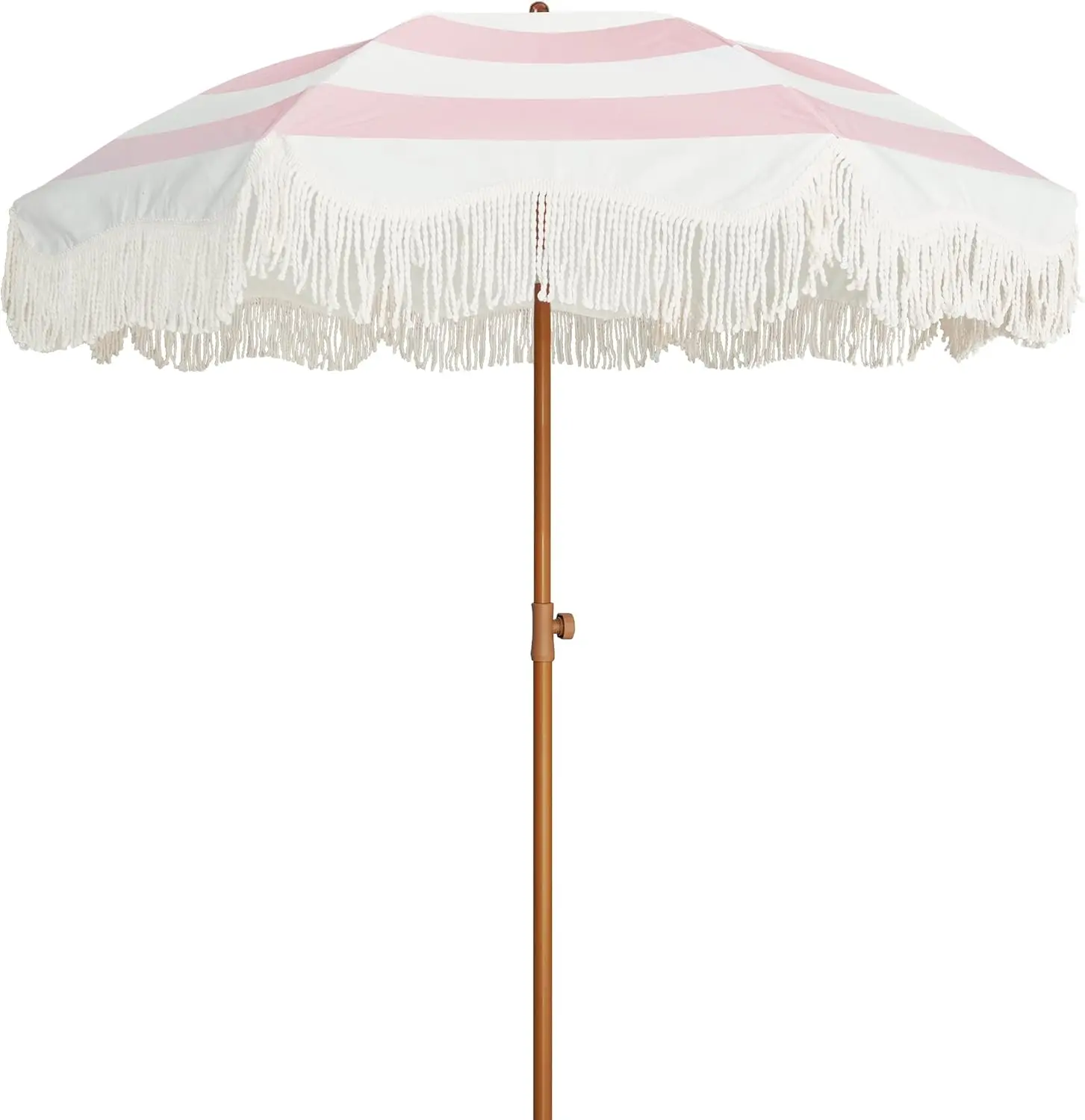 AMMSUN Boho Fringe Umbrella, 6.5ft Outdoor Umbrella with Tassel | Boho Chic Style, UPF50+ Sun Protection, Steel Pole, Push Button Tilt, Easy to Set Up, for Party Picnic Beach, Pink Stripes