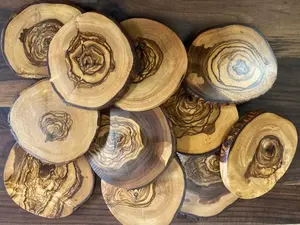 Olive Wood Coasters, Free Form, Hardwood Coasters, Set of 4, Handmade Rustic Coasters