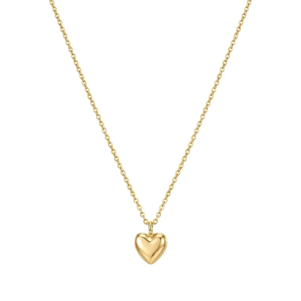 Dainty 14K Gold Heart Pendant Necklace — 16" + 2" Extender, Tiny Minimalist Layering Chain, Gift for Mom Her Wife Girlfriend, Valentine's Birthday Jewelry for Women