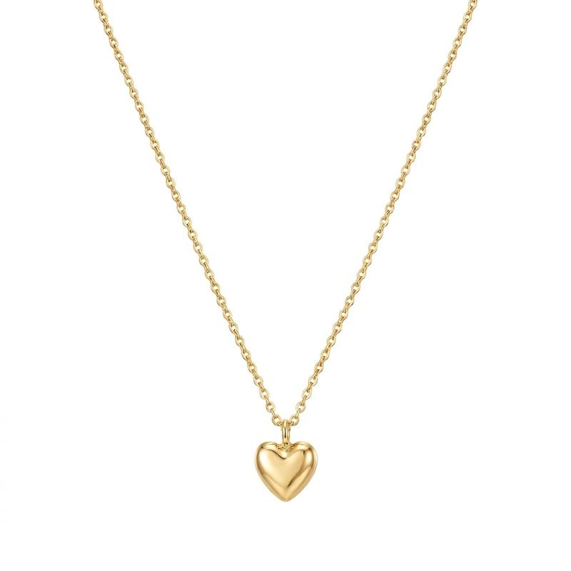 Dainty 14K Gold Heart Pendant Necklace — 16" + 2" Extender, Tiny Minimalist Layering Chain, Gift for Mom Her Wife Girlfriend, Valentine's Birthday Jewelry for Women