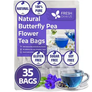 Premium Butterfly Pea Tea, 35 count, 100% Natural and Pure from Butterfly Pea Flowers, Hand-made, Made With Natural Materials-Corn Fiber Tea Bag, Sugar/Caffeine/Gluten Free, Vegan, Natural Beverage