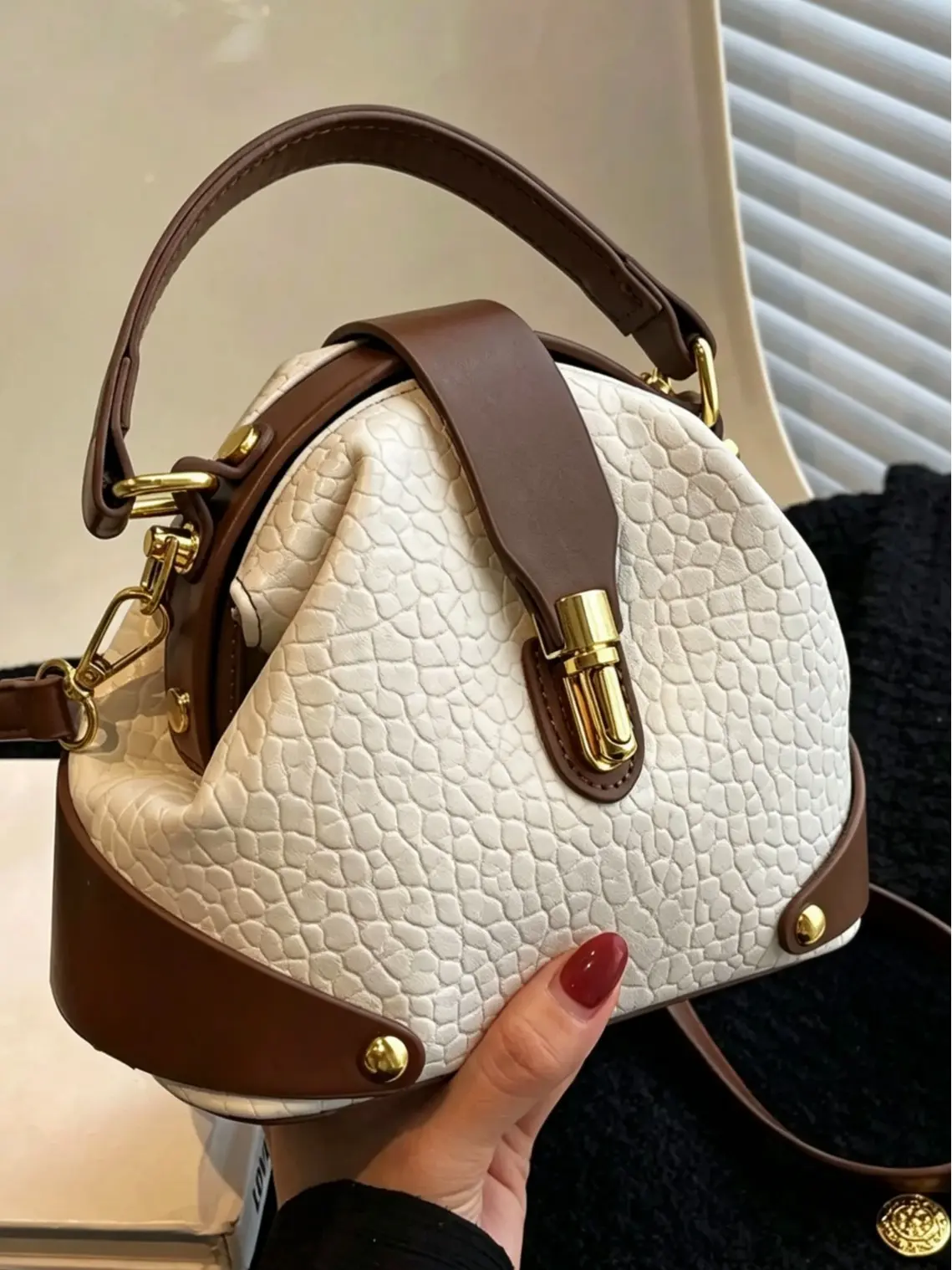 Women's Elegant Colorblock Handbag, Fashionable PU Leather Crossbody Shoulder Bag, Casual Trendy Versatile High-end Commuting Bag