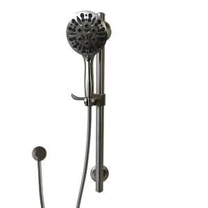 LiveWell 3-in-1, 28" Combo Grab Bar, Handheld Slider Bar, and 9-Spray Shower Wand Brushed Nickel