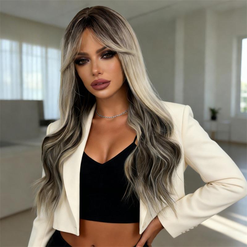 Amazon's best-selling wig, full head hairstyle, wavy curls, heat-resistant fiber, high-temperature silk wig for women