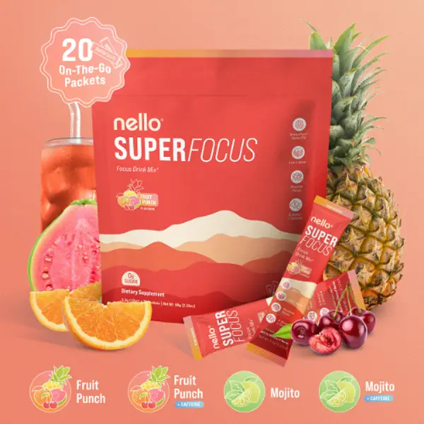 Nello Superfocus – Nootropic Drink Mix with Lion’s Mane, Rhodiola & Alpha-GPC –...
