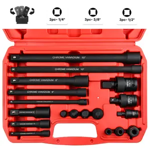 DARK DUCK 18-Piece Impact Socket Extension Bar and Adapter Set - 1/4", 3/8", 1/2" Drive, Includes 3", 6", 10" Extensions, 360-Degree Swivel Universal Joints, Reducers & Hex Bit Adapters - Heavy Duty CR-V & CR-MO Steel, with Storage Case