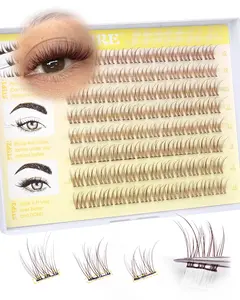 JIMIRE Brown Self-Adhesive Eyelashes Press on Lashes Clusters, Natural Look Pre-Glued Lash Clusters No Glue Needed Wispy 10-12MM Individual Lashes Brown Cluster Eyelash Extensions