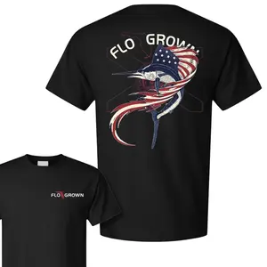 Flo Grown Marlin USA Flag T-Shirt, Patriotic Florida Fishing Graphic Tee, Soft Cotton Blend Shirt, Offshore Angler Apparel for Men & Women, Sport Fishing Gift