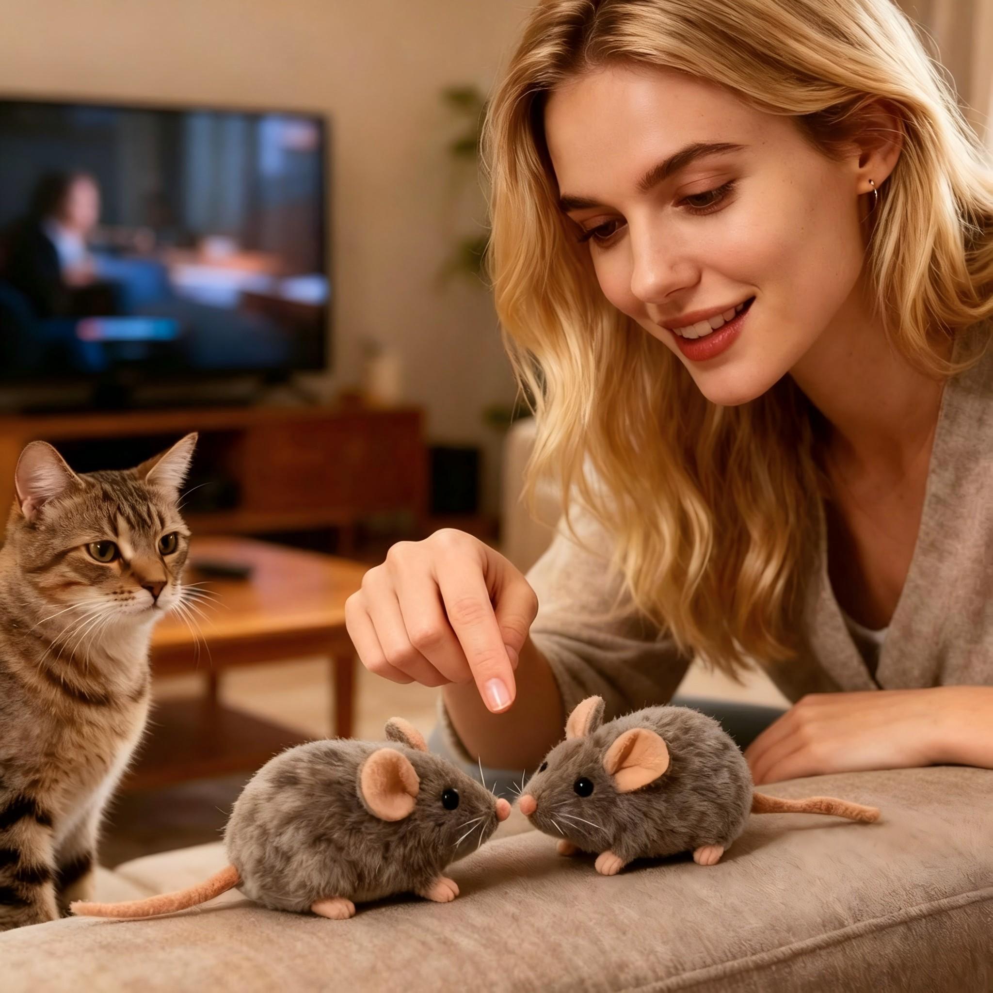 2 PCS Cat Simulator - Intelligent Mouse Sound-Activated Talking Fur Toy Mouse for Self-Entertainment and Relaxation - Cross-border Pet Toy