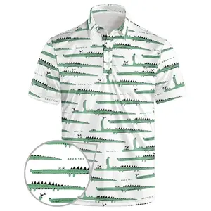 Alligator White Golf Polo Shirts for Men Funny Print Short Sleeve Golf Shirts Performance Golf Polos