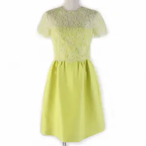 Pre-owned Valentino Nylon Small Leather Goods Lace Short Sleeve Dress Yellow 38