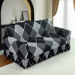 Geometric Pattern Sofa Cover, 1 Count Elastic Sofa Slipcover with Tassel Decor, Dustproof Sofa Cover for Home Living Room, Vanity Decor Accessories, Decorative Sofa Cover, Couch Covers